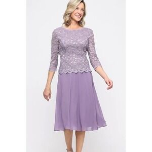 Alex Evenings Bella Sequin Dress Lace  12 Icy Orchid Formal Wedding NWT